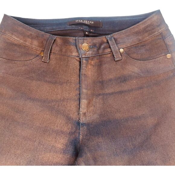 Max Studio | Brown & Navy Iridescent Straight Leg Denim Jeans Size 8 | EUC - Picture 7 of 14